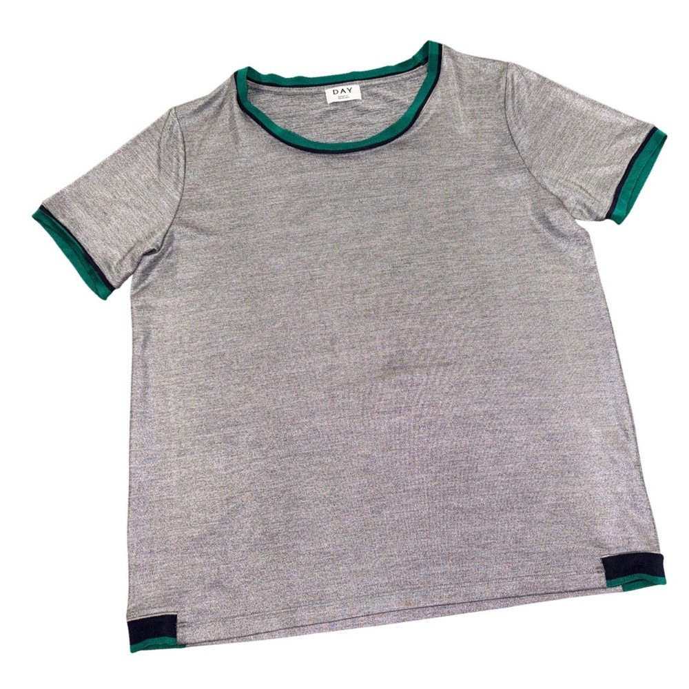 Day Birger et Mikkelsen Metallic Silver T-Shirt Green Navy Trim XL 1172240475